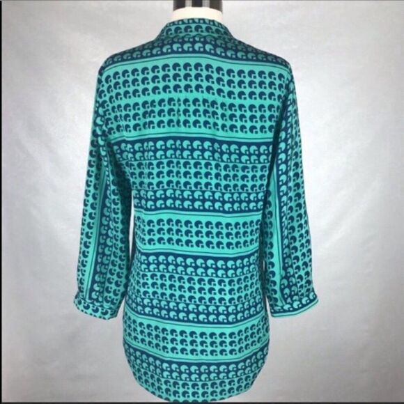 Amanda Uprichard Womens Silk Blouse Size Small Green Navy 3/4 Sleeve Pullover - Picture 4 of 6